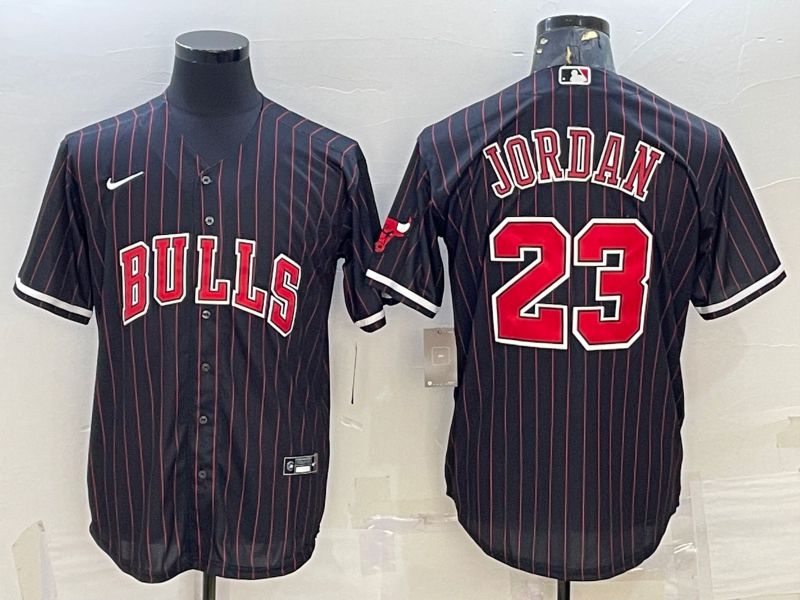 Men Chicago Bulls #23 Jordan Black Stripe Game Nike 2022 NBA Jerseys-0